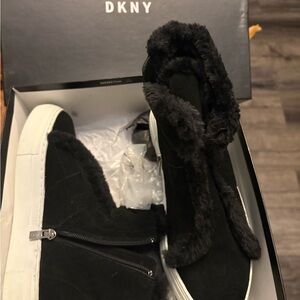 DKNY Women's Black Fur Sneakers